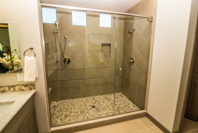 Shower with Stone Accents